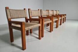 Brutalist Pine Wood Dining Chairs