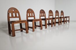 Brutalist solid pinewood dining chairs