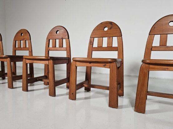 Brutalist solid pinewood dining chairs