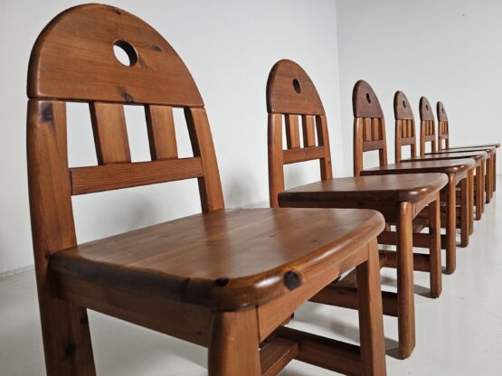 Brutalist solid pinewood dining chairs