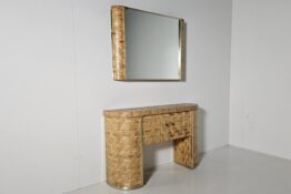 console table, vanity dresser, bamboo, herringbone