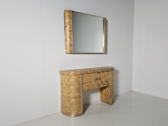 console table, vanity dresser, bamboo, herringbone